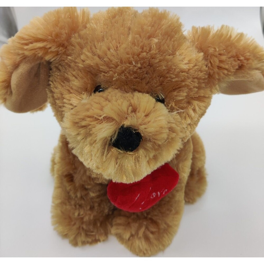 2007 Chrisha Playful Plush 10" Brown Puppy Dog Stuffed Animal I Love You Heart